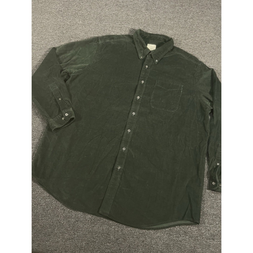 LL Bean Corduroy Shirt Men's 2XLT Green Button Down Long Sleeve Outdoors